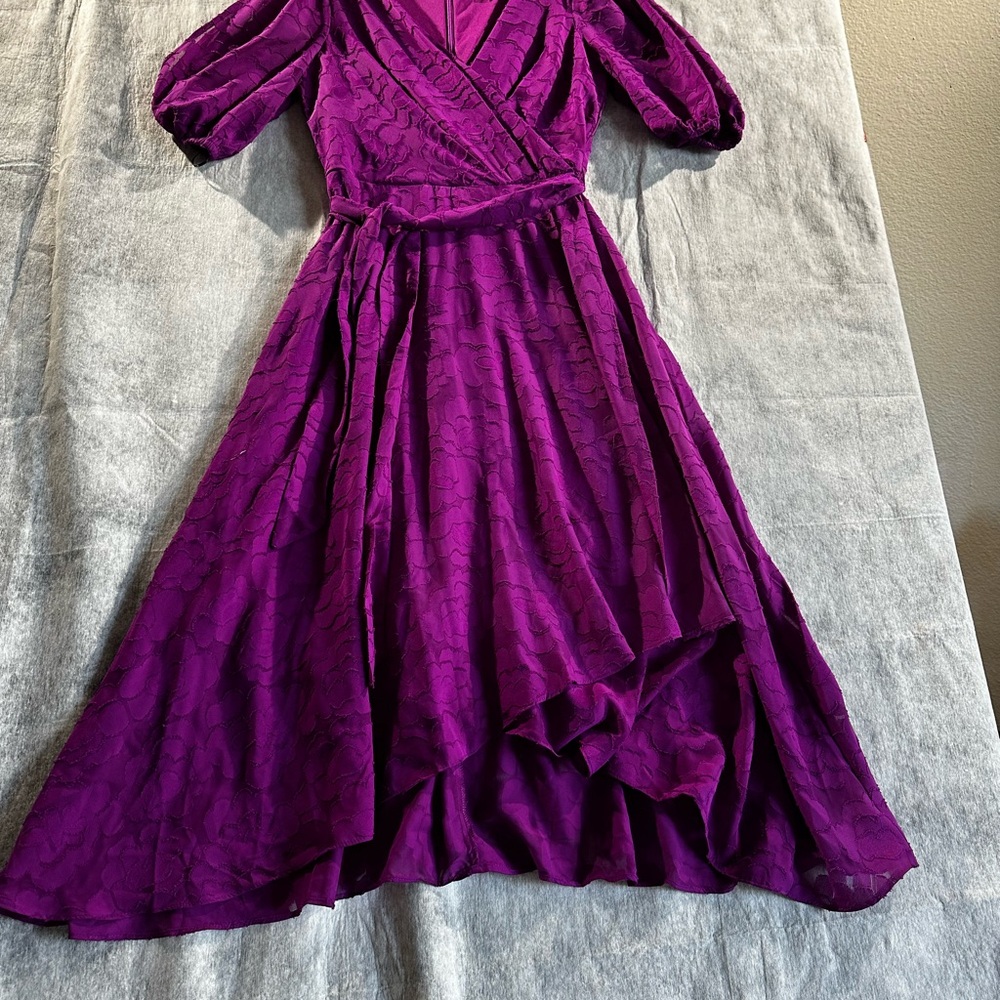 DKNY Women's Chiffon Faux Wrap Open Sleeves V-neck Midi Dress